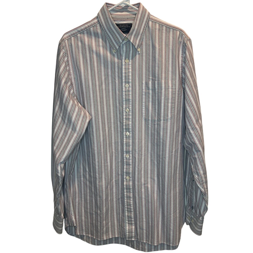 Charles Tyrwhitt Mens Blue Red Striped Long Sleeve Button Down Shirt Size Large - Picture 2 of 5